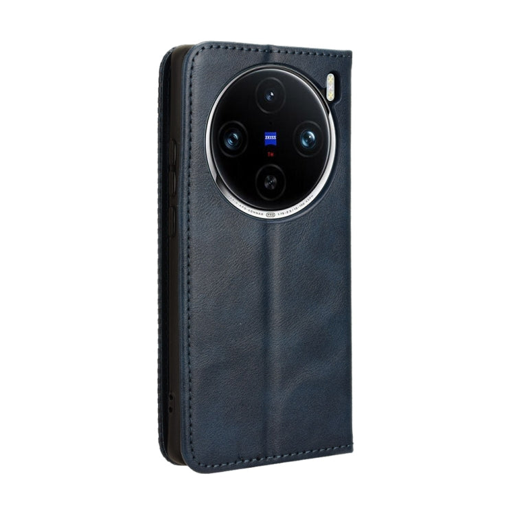 For vivo X100 5G Magnetic Buckle Retro Texture Leather Phone Case(Blue)