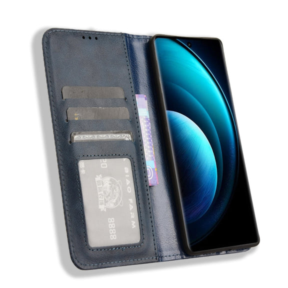 For vivo X100 5G Magnetic Buckle Retro Texture Leather Phone Case(Blue)