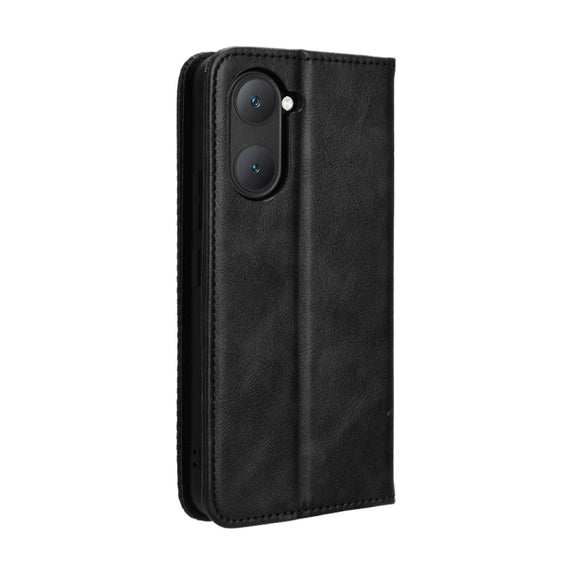 For vivo Y03 4G Magnetic Buckle Retro Texture Leather Phone Case(Black)