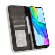 For vivo Y03 4G Magnetic Buckle Retro Texture Leather Phone Case(Black)