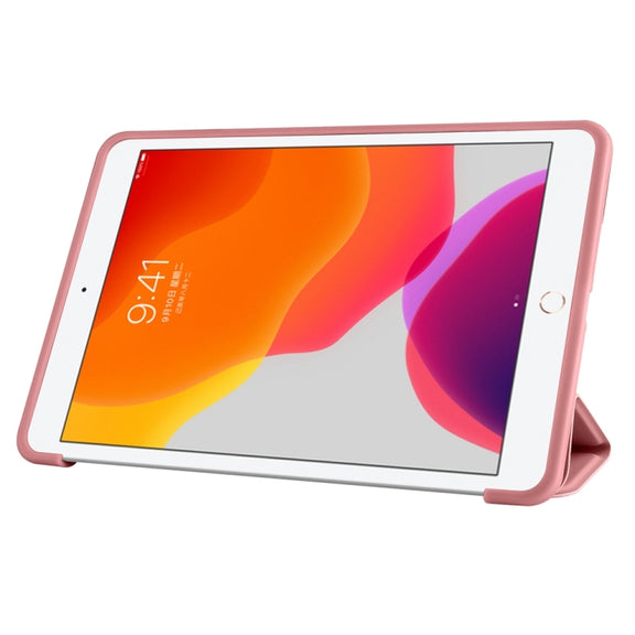 For iPad 9.7 2018 / 2017 / Air 2 / Air 3-folding TPU Horizontal Flip Leather Tablet Case with Holder(Rose Gold)