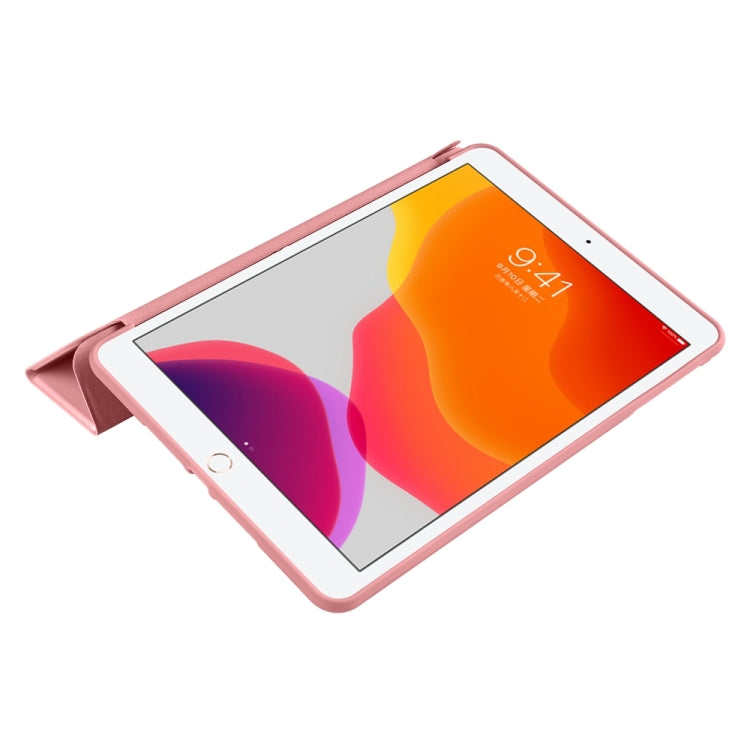 For iPad 9.7 2018 / 2017 / Air 2 / Air 3-folding TPU Horizontal Flip Leather Tablet Case with Holder(Rose Gold)