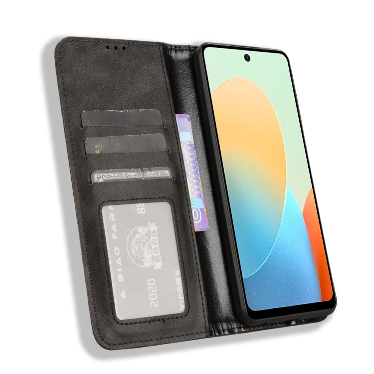 For Tecno Spark Go 2024 Magnetic Buckle Retro Texture Leather Phone Case(Black)