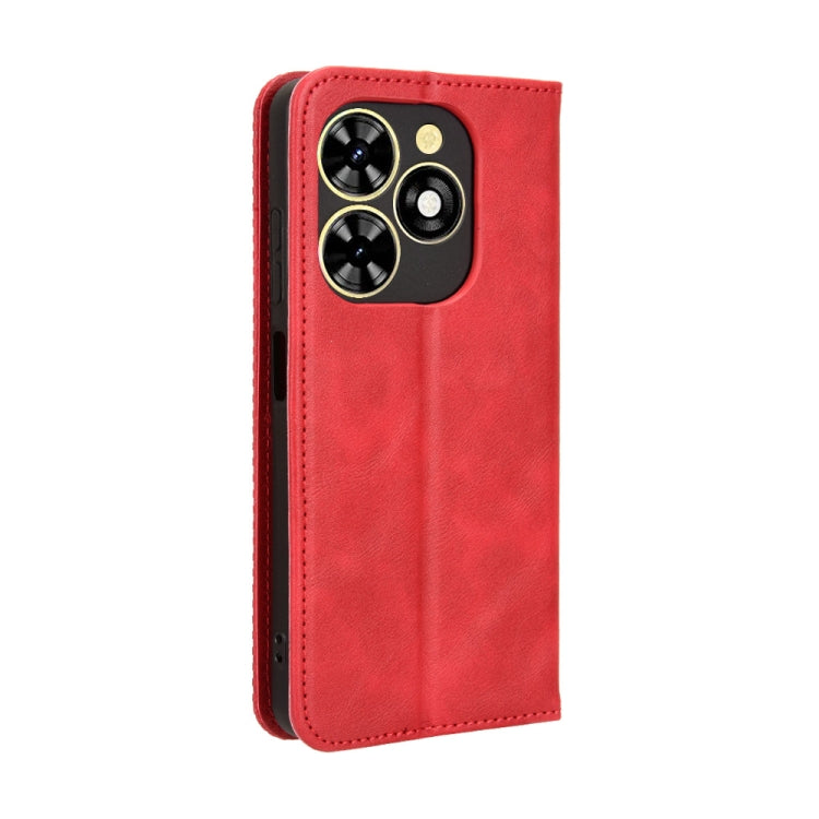 For Tecno Spark Go 2024 Magnetic Buckle Retro Texture Leather Phone Case(Red)