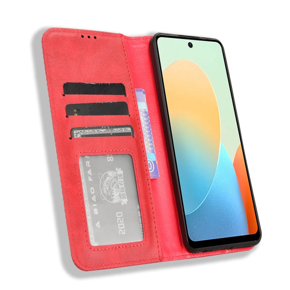 For Tecno Spark Go 2024 Magnetic Buckle Retro Texture Leather Phone Case(Red)