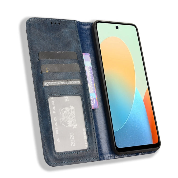 For Tecno Spark Go 2024 Magnetic Buckle Retro Texture Leather Phone Case(Blue)