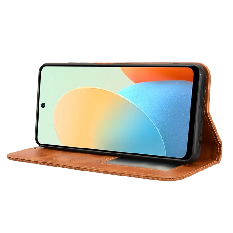 For Tecno Spark Go 2024 Magnetic Buckle Retro Texture Leather Phone Case(Brown)