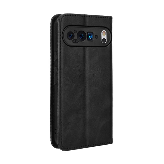 For Google Pixel 9 Pro Magnetic Buckle Retro Texture Leather Phone Case(Black)