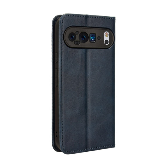 For Google Pixel 9 Pro Magnetic Buckle Retro Texture Leather Phone Case(Blue)