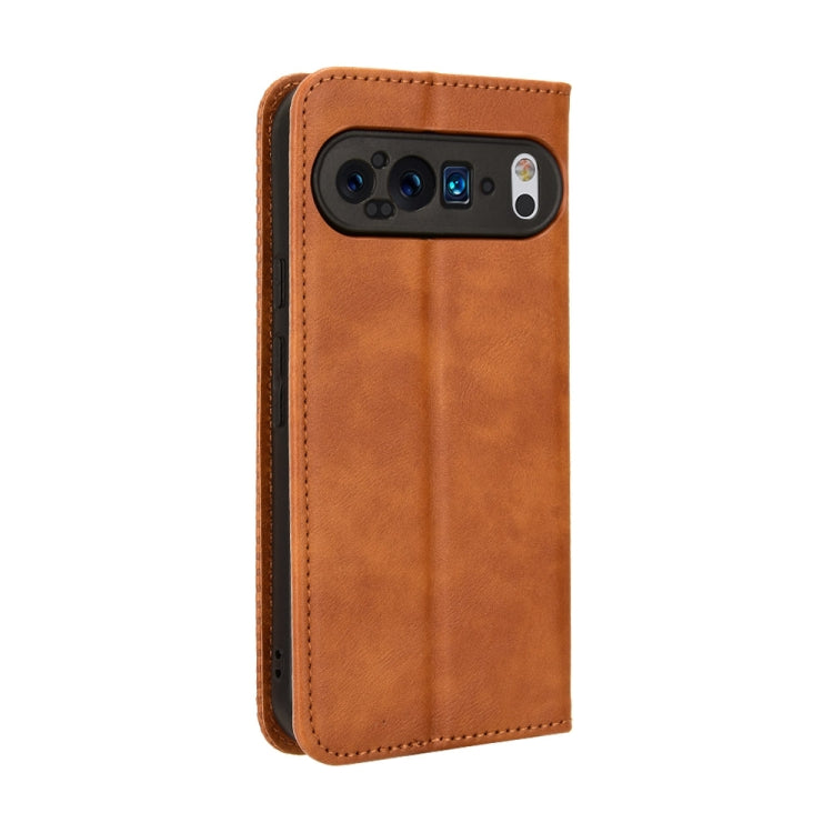 For Google Pixel 9 Pro Magnetic Buckle Retro Texture Leather Phone Case(Brown)