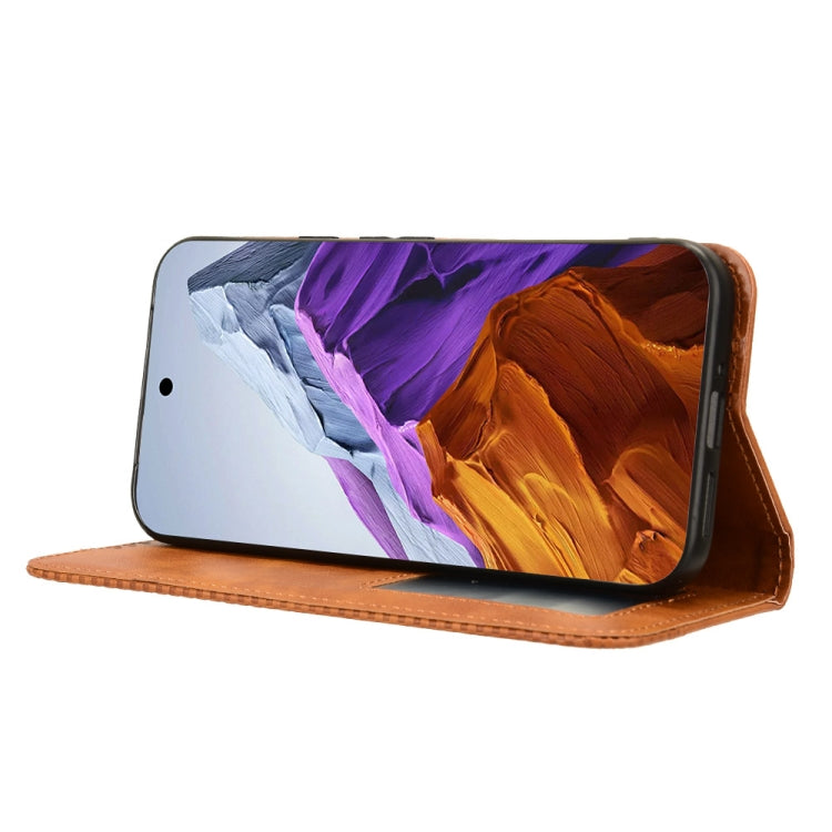 For Google Pixel 9 Pro Magnetic Buckle Retro Texture Leather Phone Case(Brown)