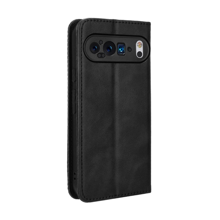 For Google Pixel 9 Magnetic Buckle Retro Texture Leather Phone Case(Black)