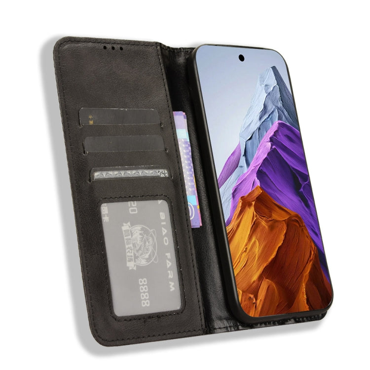 For Google Pixel 9 Magnetic Buckle Retro Texture Leather Phone Case(Black)