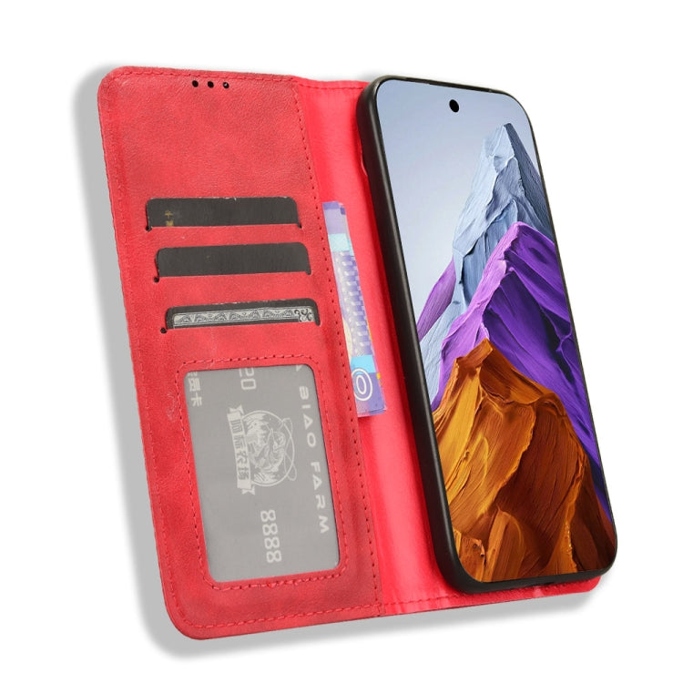 For Google Pixel 9 Magnetic Buckle Retro Texture Leather Phone Case(Red)