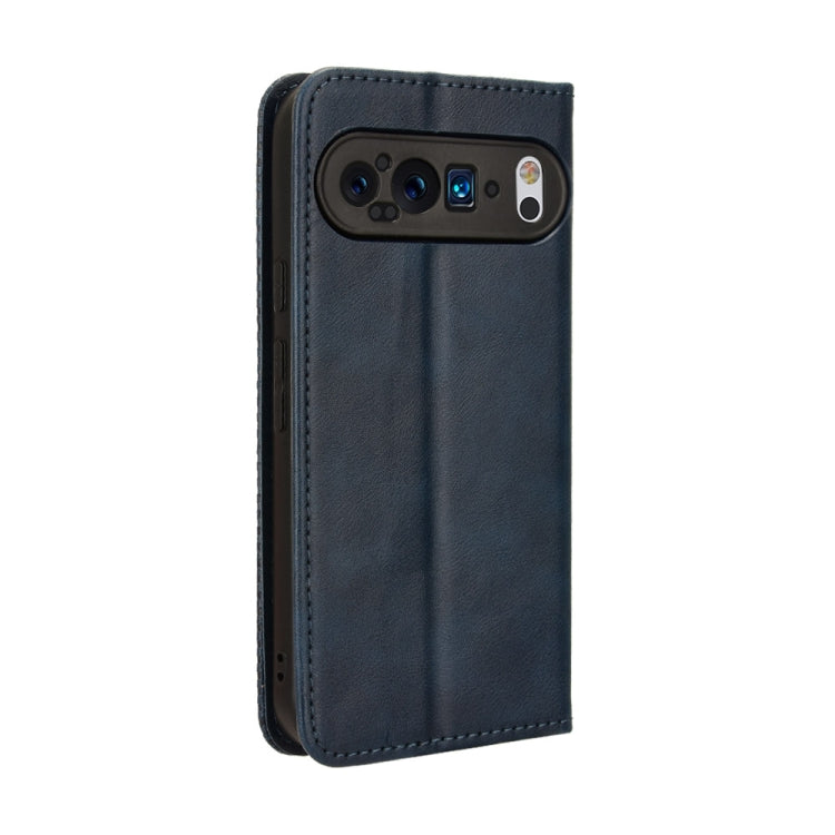 For Google Pixel 9 Magnetic Buckle Retro Texture Leather Phone Case(Blue)