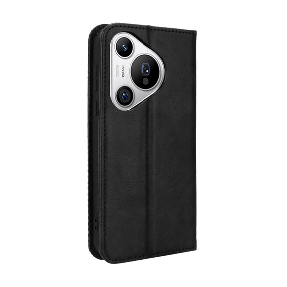 For Huawei Pura 70 Magnetic Buckle Retro Texture Leather Phone Case(Black)