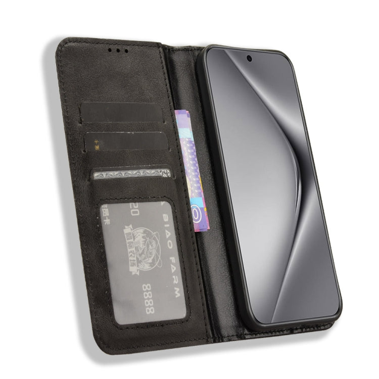 For Huawei Pura 70 Magnetic Buckle Retro Texture Leather Phone Case(Black)