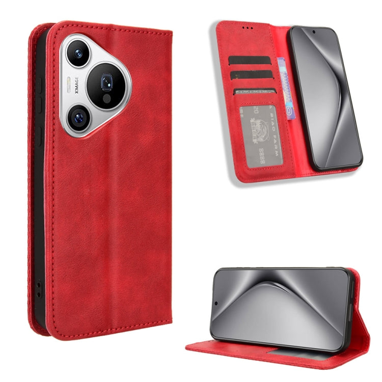 For Huawei Pura 70 Magnetic Buckle Retro Texture Leather Phone Case(Red)