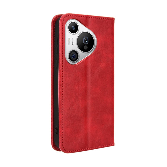 For Huawei Pura 70 Magnetic Buckle Retro Texture Leather Phone Case(Red)