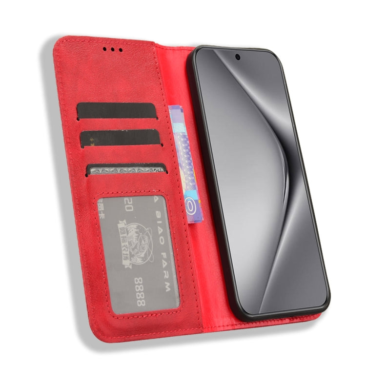 For Huawei Pura 70 Magnetic Buckle Retro Texture Leather Phone Case(Red)