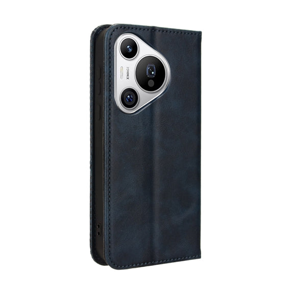 For Huawei Pura 70 Magnetic Buckle Retro Texture Leather Phone Case(Blue)