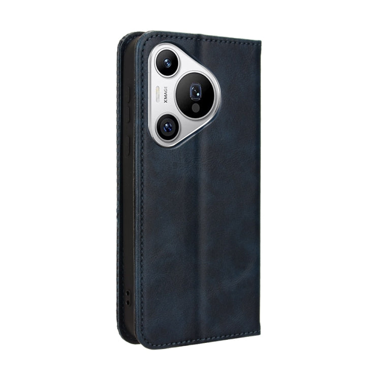 For Huawei Pura 70 Magnetic Buckle Retro Texture Leather Phone Case(Blue)