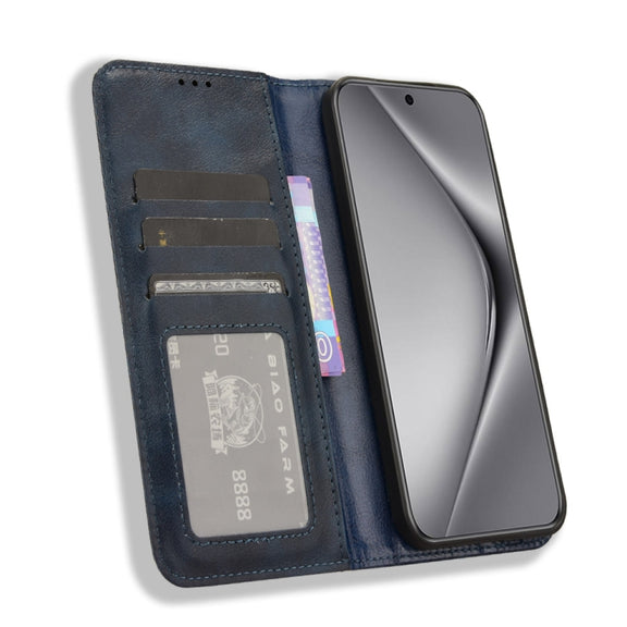 For Huawei Pura 70 Magnetic Buckle Retro Texture Leather Phone Case(Blue)