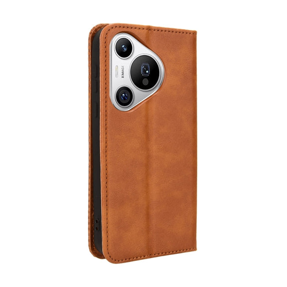 For Huawei Pura 70 Magnetic Buckle Retro Texture Leather Phone Case(Brown)
