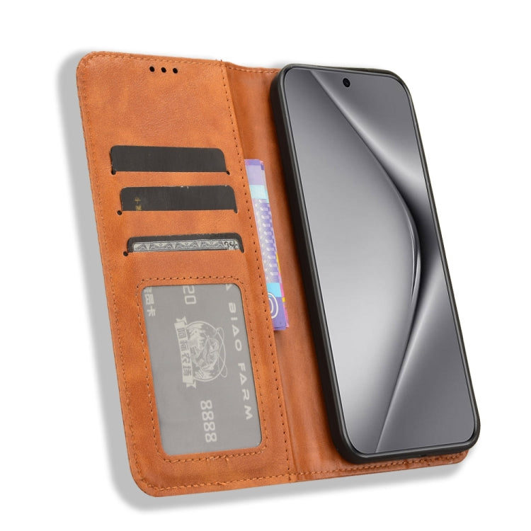 For Huawei Pura 70 Magnetic Buckle Retro Texture Leather Phone Case(Brown)