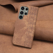 For Samsung Galaxy S23 Ultra 5G Plaid Embossed Leather Phone Case(Brown)