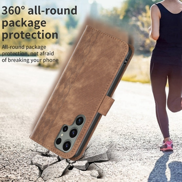 For Samsung Galaxy S23 Ultra 5G Plaid Embossed Leather Phone Case(Brown)