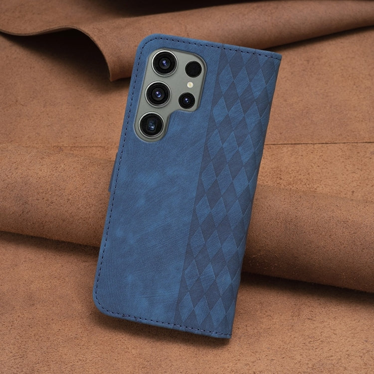 For Samsung Galaxy S23 Ultra 5G Plaid Embossed Leather Phone Case(Blue)