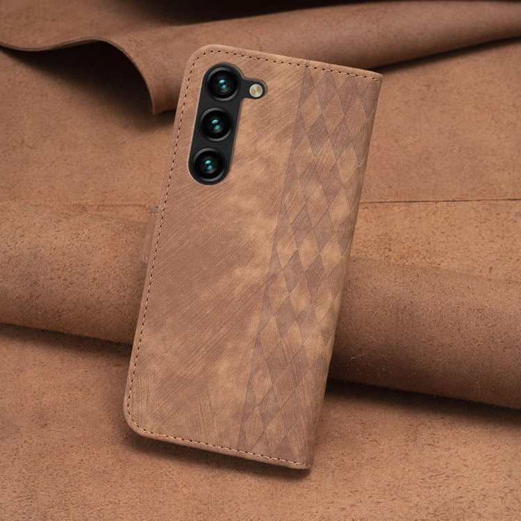 For Samsung Galaxy S24 5G Plaid Embossed Leather Phone Case(Brown)