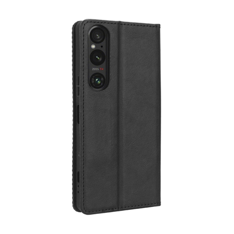 For Sony Xperia 1 V Magnetic Buckle Retro Texture Leather Phone Case(Black)