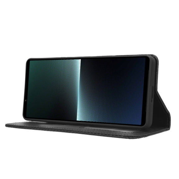 For Sony Xperia 1 V Magnetic Buckle Retro Texture Leather Phone Case(Black)