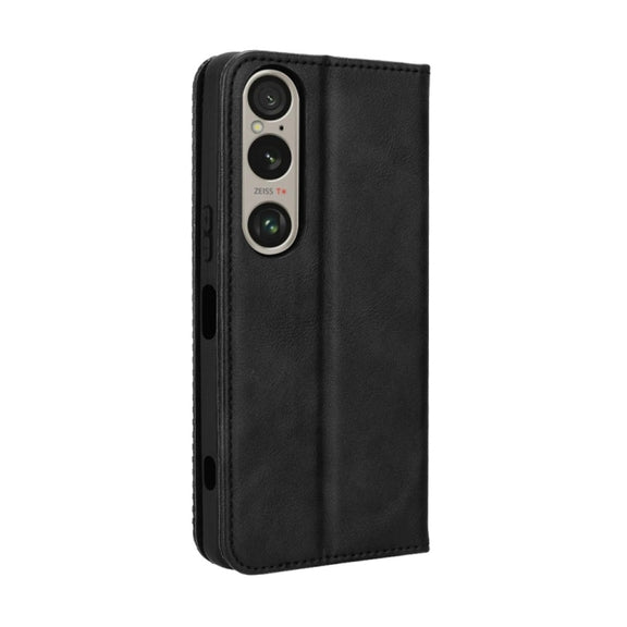 For Sony Xperia 1 VI 2024 Magnetic Buckle Retro Texture Leather Phone Case(Black)