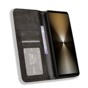 For Sony Xperia 1 VI 2024 Magnetic Buckle Retro Texture Leather Phone Case(Black)