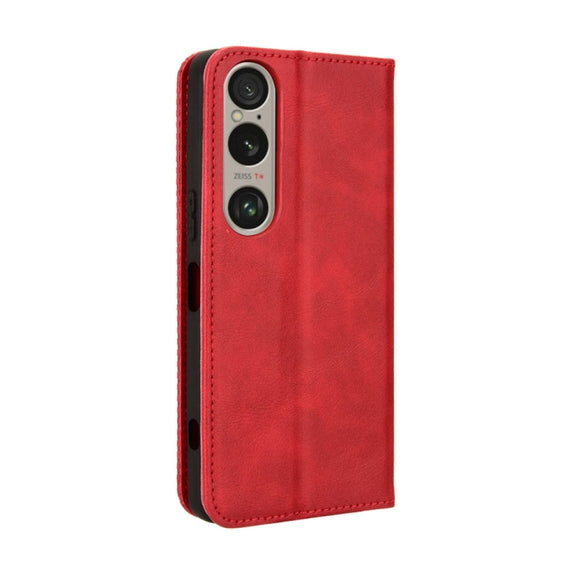 For Sony Xperia 1 VI 2024 Magnetic Buckle Retro Texture Leather Phone Case(Red)