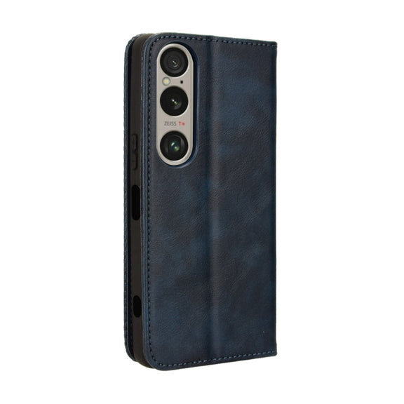 For Sony Xperia 1 VI 2024 Magnetic Buckle Retro Texture Leather Phone Case(Blue)