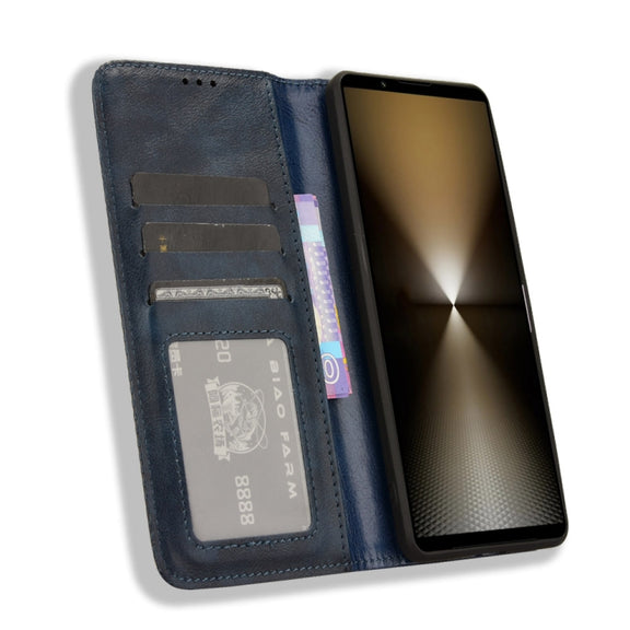 For Sony Xperia 1 VI 2024 Magnetic Buckle Retro Texture Leather Phone Case(Blue)
