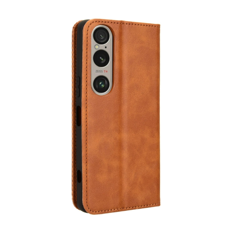 For Sony Xperia 1 VI 2024 Magnetic Buckle Retro Texture Leather Phone Case(Brown)