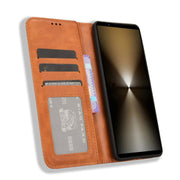 For Sony Xperia 1 VI 2024 Magnetic Buckle Retro Texture Leather Phone Case(Brown)