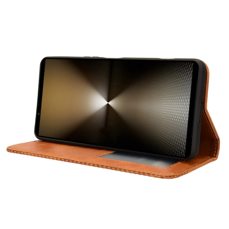For Sony Xperia 1 VI 2024 Magnetic Buckle Retro Texture Leather Phone Case(Brown)