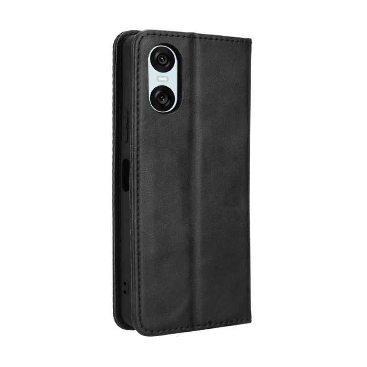 For Sony Xperia 10 VI 2024 Magnetic Buckle Retro Texture Leather Phone Case(Black)