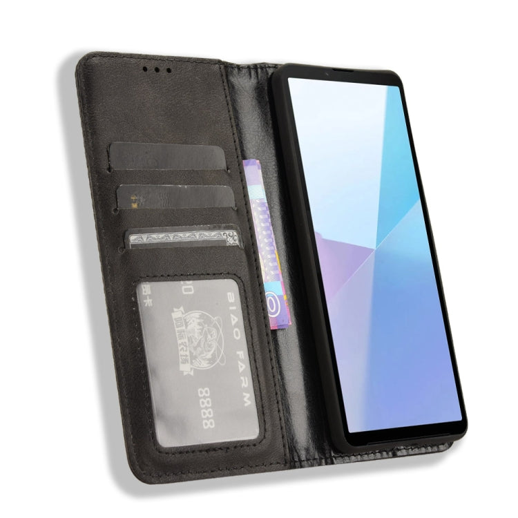 For Sony Xperia 10 VI 2024 Magnetic Buckle Retro Texture Leather Phone Case(Black)
