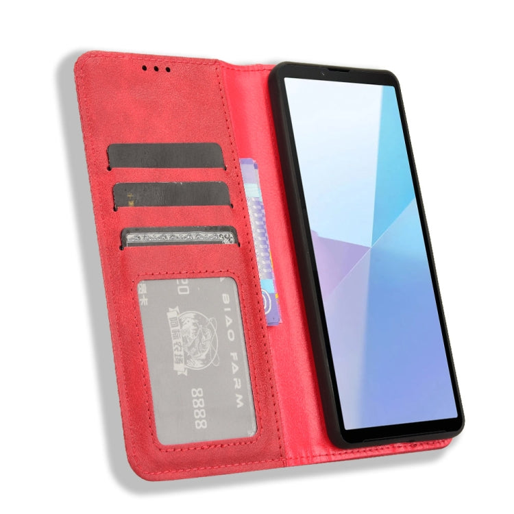 For Sony Xperia 10 VI 2024 Magnetic Buckle Retro Texture Leather Phone Case(Red)