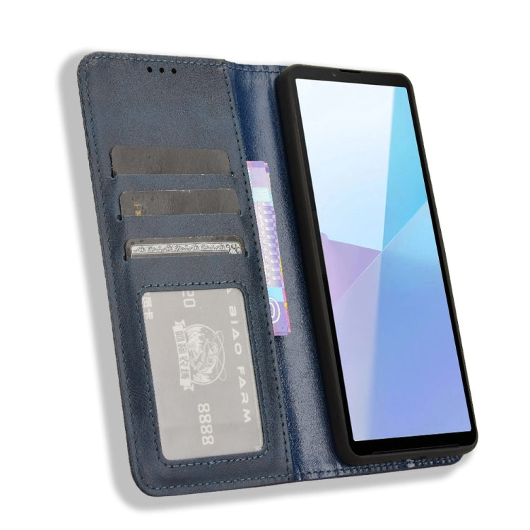 For Sony Xperia 10 VI 2024 Magnetic Buckle Retro Texture Leather Phone Case(Blue)