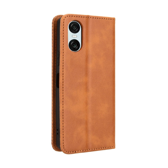 For Sony Xperia 10 VI 2024 Magnetic Buckle Retro Texture Leather Phone Case(Brown)