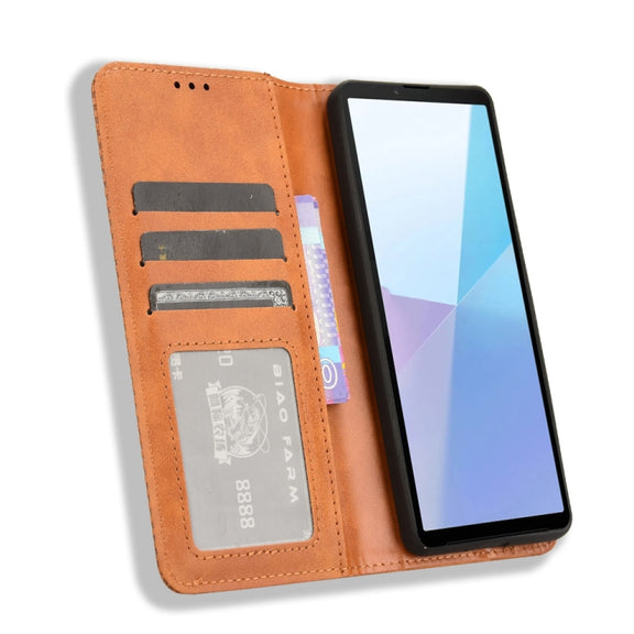 For Sony Xperia 10 VI 2024 Magnetic Buckle Retro Texture Leather Phone Case(Brown)