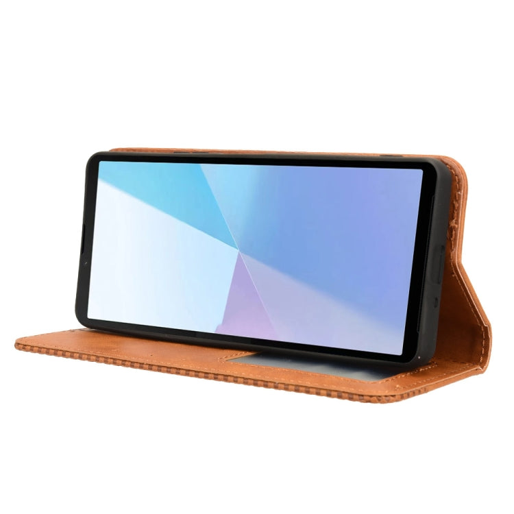 For Sony Xperia 10 VI 2024 Magnetic Buckle Retro Texture Leather Phone Case(Brown)